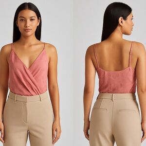 Express Pink Floral Jacquard Surplice Wrap Bodysuit Size S